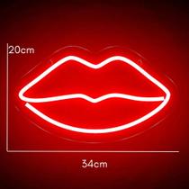 Painel Led Neon Boca Iluminação Rosa 35 cm Painel Led Neon Boca Iluminação Rosa 35 cm