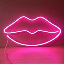 Painel Led Neon Boca Iluminação Rosa 35 cm
