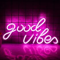 Painel led Neon rosa Good Vibes- 35cm com fonte bivolt Painel led Neon rosa Good Vibes- 35cm com fonte bivolt