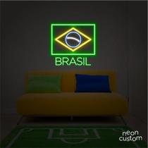 painel letreiro led BANDEIRA + BRASIL decoracao festa bar - Neon Custom