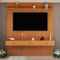 Painel Luxo Sala Para tv Ripado Nicho organizador 3 Gavetas Nature Painel Luxo Sala Para tv Ripado Nicho organizador 3 Gavetas Nature