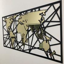 Painel Mapa Grande com Detalhe em Acrílico Dourado Premium MDF 150x70cm - Papel e Parede