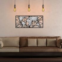 Painel Mapa Grande com Detalhe em Acrílico Prata Premium MDF 150x70cm