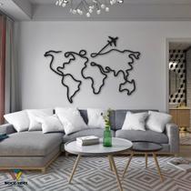 Painel Mapa Mundi em MDF cortado a laser, para decoração de ambientes internos