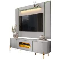 Painel Maresias E Rack Juquehy Tv 75 Pol 180 Cm Off White Pistache Bechara Off White Pistache