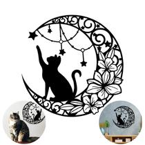 Painel Metálico Gatinho e Lua para Parede 40cm