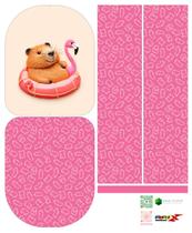 Painel Mochila Média Capivara Rosa Boia - Sintético Doll Estampado