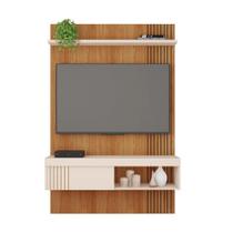 Painel Moderno Para Sala Até 45 Polegadas Com Detalhe Ripado 119cm Freijó Off White Arzelie Shop Jm