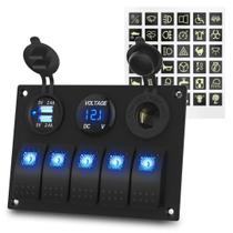 Painel Multifuncional 5 Vias Interruptor Basculante 12/24V Painel Multifuncional 5 Vias Interruptor Basculante 12/24V