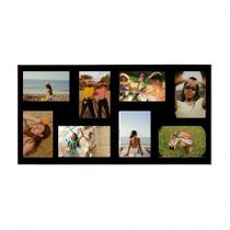 Painel Mural de Fotos em MDF Preto, 8 Espaços para Fotos 10x15cm, Decoração de Parede para Sala e Quarto, 30x60cm, com F