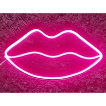Painel Neon Led Boca Iluminação Rosa 50 Cm Painel