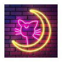 Painel Neon Led Gato Lua Luna Anime Decoração