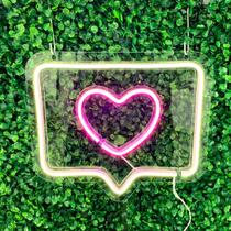 Painel Neon Led Like Curtir Instagram Branco E Rosa 30cm