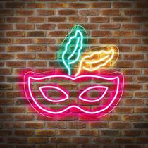 Painel Neon Led Máscara de Carnaval Penas Decoração Festa