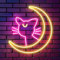 Painel Neon Luna Gata Lua Anime Desenho Decoração