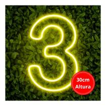 Painel Neon Numero tres 3 Instagram Iluminação 30 Cm