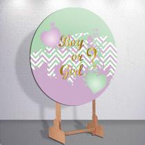 Painel p/ Festa Chá Revelação Redondo Capa Sublimada Tamanhos Grande e Mini Decoração Diversa