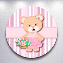 Painel p/ Festa Menina Ursinha Princesa Rosa Sublimado Redondo Capas Decoração Infantil Tamanhos Min