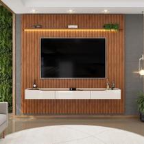 Painel P/ Tv Até 85 Polegadas Ripado Autêntico Com Led Montreal Com Nicho Efraín Madeirado/off White