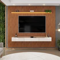 Painel P/ Tv Até 90 Polegadas Ripado Autêntico Com Led Montreal Com Nicho Efraín Madeirado/off White
