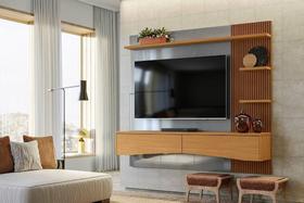 Painel p/ TVs até 65" Europa Cinza Perolizado/Tauari Ripado - Lukaliam