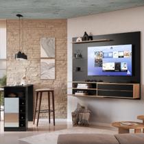 Painel Para Até 65 Polegadas Com Bancada 1 Porta E Espelho Multimóveis Mp1093 Preto/madeirado