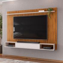 Painel Para Até 70 Polegadas Frisado Com Nichos River Madeirado/Off White