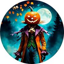 Painel para Festa de Halloween Decoração Casa e Aniversário Abóbora Assustadora Redondo com Elástico em Tecido Sublimado Premium