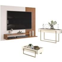 Painel Para Nando Freijó Off White Com Aparador Para Sala Petri E Mesa De Centro Petri Off White - Dj Móveis