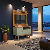 Painel para Sala e Rack Sirius Pés de Madeira Puxadores Couro Patrimar