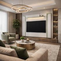 Painel Para Sala Estar TV Até 75 Polegadas 180cm Com Prateleira Suspensa Iluminação LED Embutida Estante Madrid