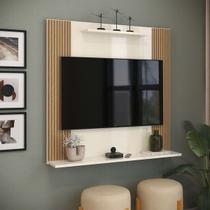 Painel Para TV 32 Suspenso Sala Quarto Ripado Com Prateleira Off White