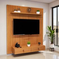 Painel Para TV 50 polegadas Ripado 120cm Rack Suspenso Puxadores Couro Corrediças Telescópicas Intense Painel Para TV 50 polegadas Ripado 120cm Rack Suspenso Puxadores Couro Corrediças Telescópicas Intense