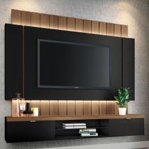 Painel Para TV 55 Pol Ripado com Bancada Suspensa Luzzi B01 Preto Castanho - Lyam Decor