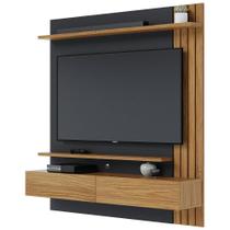 Painel Para Tv 65 Pol Com Bancada Suspensa 150cm Will C04 Noce Milano Preto Fosco - Lyam Decor