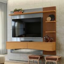 Painel Para TV 65 Polegadas 180cm Europa Lukaliam Cinza/Tauari Ripado 3D Painel Para TV 65 Polegadas 180cm Europa Lukaliam Cinza/Tauari Ripado 3D