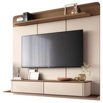 Painel Para Tv 70 Pol Bancada Suspensa Orgânica Cheri B01 Off White Castanho - Lyam Decor Painel Para Tv 70 Pol Bancada Suspensa Orgânica Cheri B01 Off White Castanho - Lyam Decor