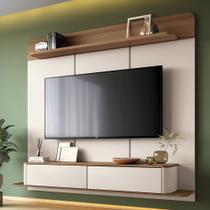Painel Para TV 70 Pol Bancada Suspensa Orgânica Cheri B01 Off White Castanho - Lyam Decor Painel Para TV 70 Pol Bancada Suspensa Orgânica Cheri B01 Off White Castanho - Lyam Decor