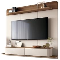 Painel Para TV 70 Pol Bancada Suspensa Orgânica Cheri B01 Off White Castanho - Lyam Decor Painel Para TV 70 Pol Bancada Suspensa Orgânica Cheri B01 Off White Castanho - Lyam Decor