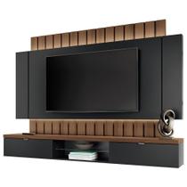 Painel Para Tv 70 Pol Ripado Com Bancada Suspensa Luzzi B01 Preto Castanho - Lyam Decor