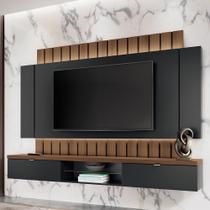 Painel Para TV 70 Pol Ripado com Bancada Suspensa Luzzi B01 Preto Castanho - Lyam Decor