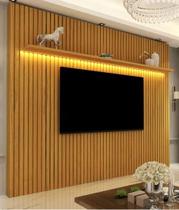 Painel para TV 70 polegadas 2.30m Ripado com LED Nobre Naturale - Gelius Móveis Painel para TV 70 polegadas 2.30m Ripado com LED Nobre Naturale - Gelius Móveis