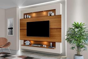 Painel para TV 75" com Nicho e Prateleira Riviera 217 Carvalho New / Off White - Luapa Painel para TV 75" com Nicho e Prateleira Riviera 217 Carvalho New / Off White - Luapa