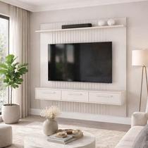 Painel Para TV 75" Frisado Atlas 186x180cm Bancada Bali Lukaliam Off White