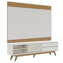 Painel para TV 75 Pol Chile e Rack Bancada Itália C05 Off White Matte/Freijó - Mpozenato