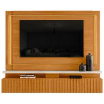Painel Para TV 75 Pol Com Bancada Suspensa Ripada LED Allen M07 Cinamomo Off White - Lyam Decor
