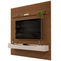 Painel para TV 75 Pol Ripado com Bancada Suspensa 250x212cm Pratisk D04 Freijó/Off White - Mpozenato