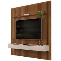 Painel para TV 75 Pol Ripado com Bancada Suspensa 250x240cm Pratisk D04 Freijó/Off White - Mpozenato