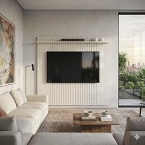 Painel Para TV 75 Polegadas 186x180cm Frisado Atlas Lukaliam Off White Painel Para TV 75 Polegadas 186x180cm Frisado Atlas Lukaliam Off White