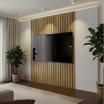 Painel para Tv 75 Polegadas 250cmx179cm Ripado em Placa 100% Mdf Marrom Freijó/Madeirado